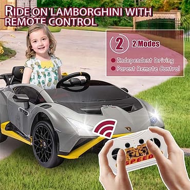 🚗 24V Lamborghini Electric Car for Kids with Remote Control – Gray