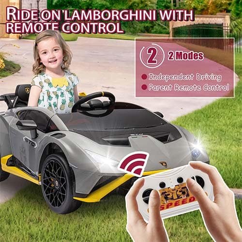 🚗 24V Lamborghini Electric Car for Kids with Remote Control – Gray