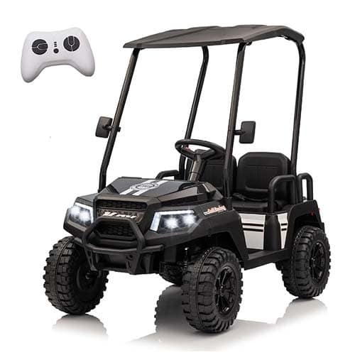 Xuanlur kids 4 Seat Golf Cart 24V w Remote, Awning, Music – Black