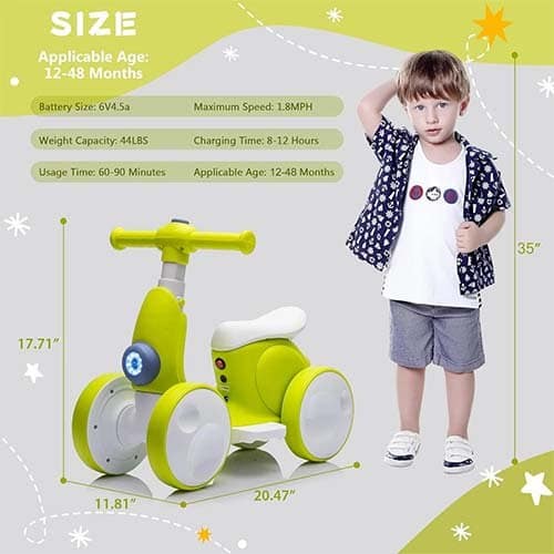 🏍️ Xuanlur 6V Electric Balance Bike for Kids with Bubble Machine & Remote Control – Toddler Ride-On Toys for Boys & Girls Ages 1–4 (Green)